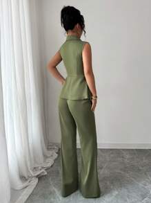 Elenzga Sleeveless Blazer Suit Set, Elegant Romantic Women's Slim Waist Business Suit
