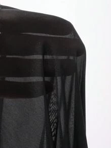 FRIFUL 女士纯色前结长袖宽松休闲衬衫 - 黑色 - 查看 7