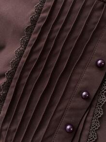 Elamini Blusa de manga de princesa con cuello cuadrado, con borde bordado y cintura entallada, para primavera/verano - Café integral - Ver 6