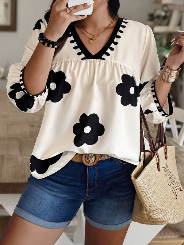 Weeklong Plus Size Random Floral Print Casual Vacation Shirt