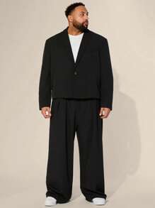 EASEVO Plus Size Men's Woven Herringbone Pattern Long Sleeve Short Suit Set - Brown - View 4