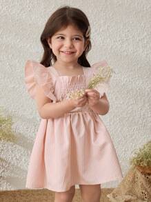 Blossori Vestido con volantes de manga para bebé niña con estampado floral y rayas - Multicolor - Ver 3