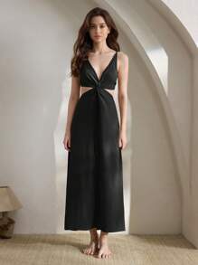 Ocili Ocili Vestido de mujer para estar en casa de crepé suave y amigable con la piel con diseño de nudo sencillo