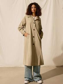 Easelle Women's Autumn Solid Color Casual Mid-Length Trench Coat, Suitable For Daily Wear And Street Wear