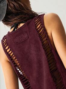 Bohemela Plain Knit Cropped Women Camisole - Red - View 2