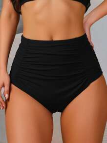 Swim Basics Summer Beach Plus Ruched High Waisted Bikini Bottom