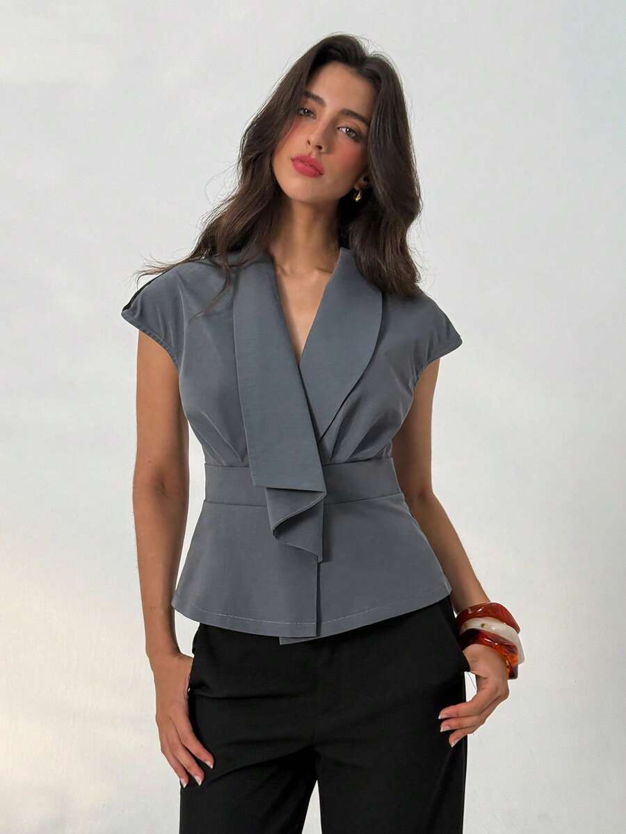 Aloruh Women's Grey Cape Collar Elegant Trench Coat - Dark Grey - View 1