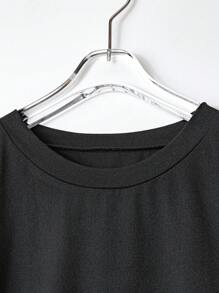 Flirla Women Plus Size Casual 2 Pieces Outfit, Black Short Sleeve T-Shirt With Ribbed Cuffs And Khaki Wide Leg Elastic Waist Pants, Colorblock, Spring/Summer