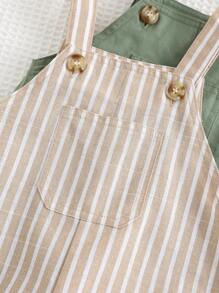 Cozy Pixies 2 Pieces Baby Boy Set: Striped & Solid Color Bib Overall Shortalls Baby Boy Overall Set Baby Boy Summer Outfit Summer Baby Outfits Newborn Summer Outfit Baby Boy Clothes Summer