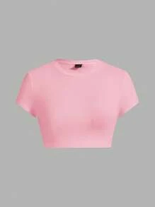 SHEIN EZwear 3-teiliges Set Damen Lässig Minimalist Schwarz, Apricot, Rosa Kurzarm T-Shirt passend für den Sommer - Verschiedenfarbig - Übersicht 4