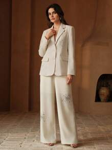 Anewsta Damen Business Lässig Eleganter Blazer im Stil des alten Geldes, Büro - Aprikosenfarben - Übersicht 7