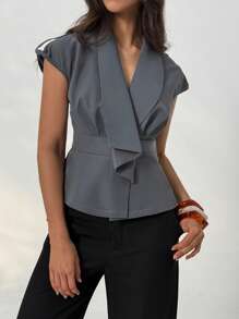 Aloruh Women's Grey Cape Collar Elegant Trench Coat - Dark Grey - View 5