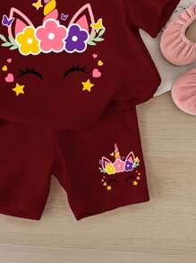 SHEIN 女婴休闲简约短袖短裤套装，适合夏季