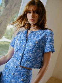MOTF STUDIO EMBROIDERY DETAILED BUTTON UP BLOUSE
