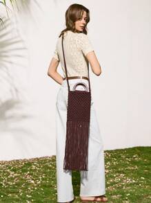 SHECARRY Bolso de hombro tipo tote con decoración de flecos, casual para vacaciones