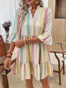 SHEIN LUNE Women Elegant V-Neck Layered Short Dress - Multicolor - View 5