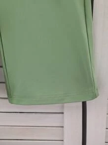 2 Stücke/Set Mädchen Sommer Strick Mode Koordination 3D Blumen Dekor, weiße Rundhals Kurzarm-Oberteile und Hose Set, Mädchen Zweiteiler Outfit grün, 2-teiliges Mädchen-Shirt Set grün, Mädchen-Set grün 5T, mintgrüne Kinderkleidung, Hose Set mit weitem Bein für Kinder