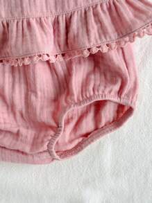 Loomiva Newborn Baby Girl 2pcs Solid Color Camisole Top And Elastic Waist Shorts Set,Kids - Baby Pink - View 4