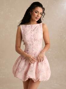 Enchnt Damska sukienka mini z haftem Burnt Flower i kwiatowym obszyciem