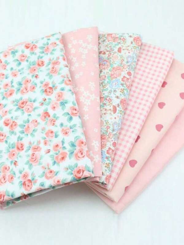 6 piezas/lote Tela estampada serie rosa, tela pequeña para manualidades DIY, diseño de flor de amor fragmentada rural de tela de sarga para acolchar, parchar, grupos de tela para ropa de cama, bloques de costura, scrapbooking y tecidos