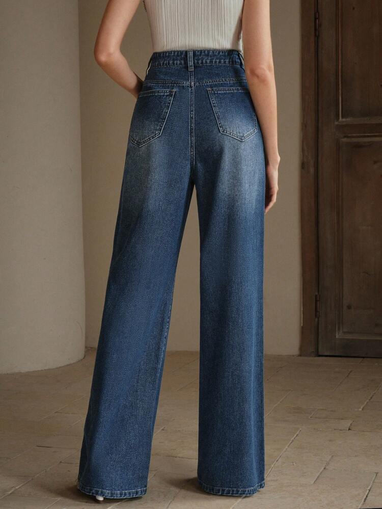 Fashion High-Waisted Women's Straight Leg Denim Jeans