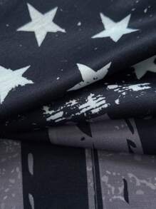 SHEIN 青少年男孩休闲美国国旗独立日酷童星图案宽松针织背心，适合通勤、上学、日常休闲装、运动装、春夏季 - 黑色 - 查看 8