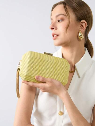 SHECARRY 女士正装金色手拿包，纯色，简约设计，实用多用途