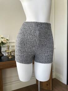 SHEIN EZwear Conjunto de verano shorts de ciclista de punto jaspeado