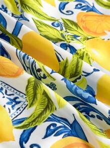 INAWLY Women's Resort Single Breasted Strap Lemon Print Dress - Multicolor - View 5