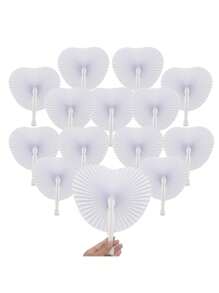 SHEIN 1/6/12/24 Pcs White Shaped Blank Paper Fans For European-Style Weddings, Diy Party Supplies, Advertising, Gifts Birthday Graduation(Heart/Round Random Style)