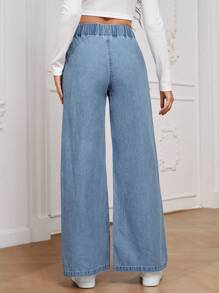 EMERY ROSE 女士休闲百搭黑色高腰阔腿宽松梭织牛仔裤，适合所有季节