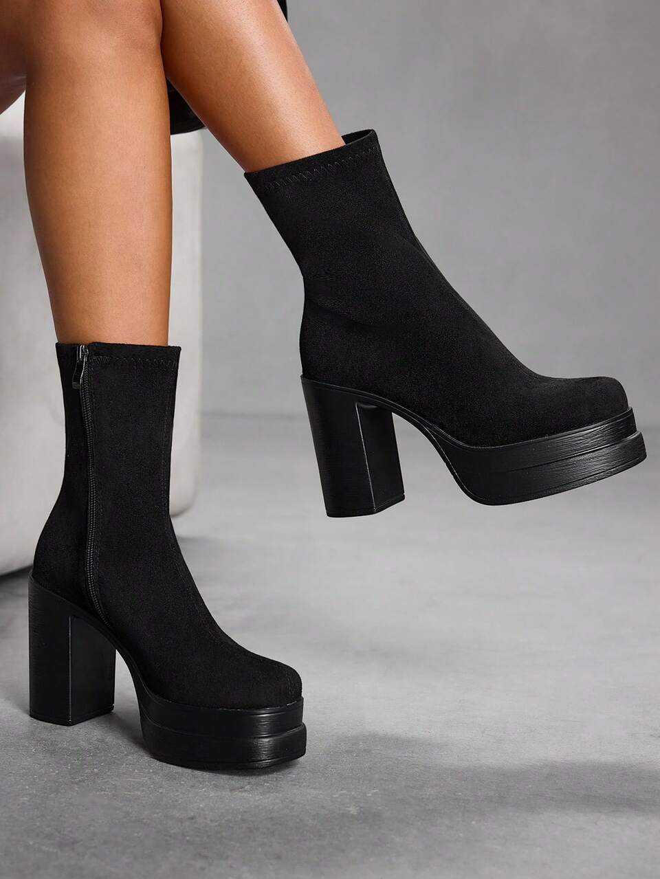 CUCCOO SZL 1 Pair Women's Thick Sole High Heel Mid-Calf Fashion Boots For Christmas