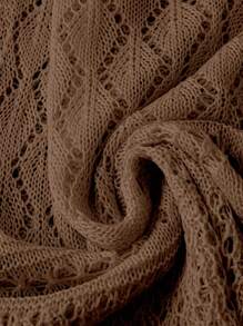 DreamSkyne 大码女式纯色海滩度假浪漫钩针编织网眼抽绳蝴蝶结开衫西部风 - 咖啡棕 - 查看 5