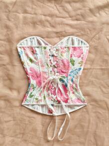 Soleia Women's Retro Floral Jacquard Halter Cropped Top With Back Tie Closure Summer - Multicolor - View 2