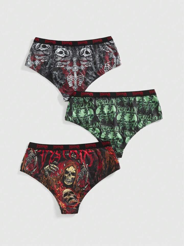 Grunge Punk Paquete de prendas interior tipo bóxer estilo punk rock Y2K  con gráficos de serpiente, calavera, cruz y llama para tallas grandes