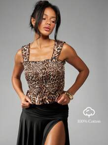 MISSGUIDED Top con tirantes de volantes y pliegues, estampado de leopardo, para fiestas de verano, salidas nocturnas, festivales, escote con volantes, bustier casual para eventos sociales - Multicolor - Ver 7