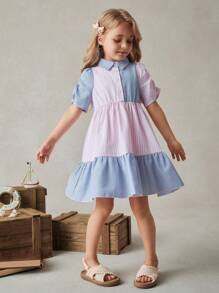 PrepCrw Girls Colorful Striped A-Line Dress Blush Pink,Summer,Matching,Princess,7th Birthday,Family Vacation,Formal,Holiday School Uniform Outfits - Multicolor - View 4