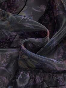 ROMWE Avant Plus Size High Waist Floral Pleated Vintage Palace Style Skirt - Multicolor - View 6
