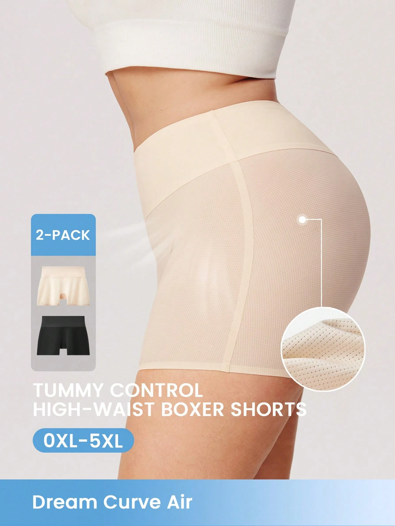 2 paquets de shorts taille haute de base sans couture, shorts de maintien du ventre. Sous-vêtements boxeurs aérés pour femmes