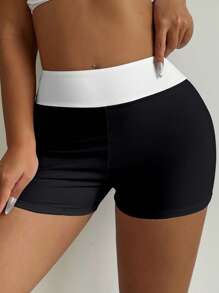 Swim Basics Women's Summer Beach Contrast Waist Swimsuit Bottom - Black and White - View 2