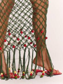 MUSERA Crochet Bead Hem Detail Skirt Cover Up Spring, Summer, Ibiza, Holiday, Cute, Festival, Vacation Beachwear, Beach, Boho