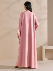 Graceveil 1pc Elegant Long Sleeve Jacket With Butterfly Embroidery & Side Slit Cuff, Modest Robe, Abaya - Pink - View 2