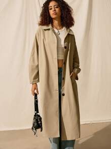 Easelle Women's Autumn Solid Color Casual Mid-Length Trench Coat, Suitable For Daily Wear And Street Wear