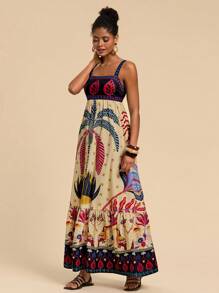 Travachic Tropical Print Long Dress, Casual Holiday Style,Summer Dresses,Sun Dress
Spring Clothes - Multicolor - View 5