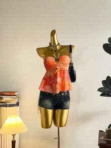 Attitoon Orange Tropical Floral Print Casual Vacation Style, Sexy, Cute Y2K Coconut Girl Boho Vacation Beach Outfits For Women, Springbreak, Brunch-Ready Babyblue, Girls Trip Butter Yellow Neon Beach Vibes, Bohemian Hippie Music Festival Summer Top For Women