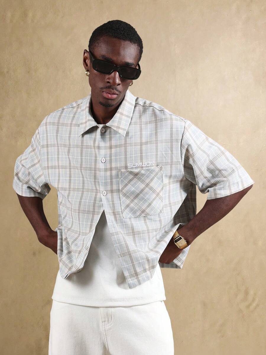 Sumwon Classic Plaid Button Down Short Sleeve Collared Shirt Casual Summer Streetwear Loose Cut Weekend - Multicolor - View 1