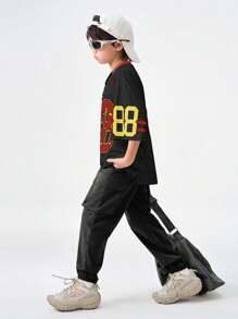 SHEIN Teenager Spring/Summer Simple Print Short Sleeve T-Shirt,Jersey T-Shirt - Black - View 8