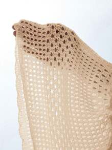 Swim Lushoire 波浪下摆海滩短款罩衫，几何穿孔图案 - 杏色 - 查看 6