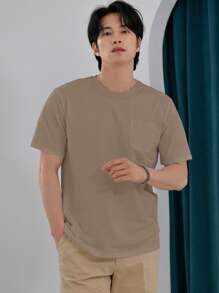 DAZY Camiseta de manga corta de color marrón sólido para hombres, de verano