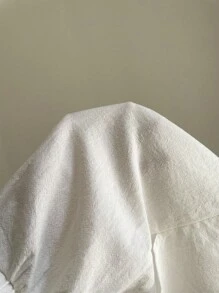 SHEIN EZwear 夏季宽松休闲白色系带腰斜口袋棉麻短裤 - 白色 - 查看 7